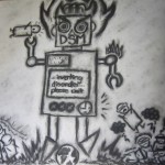A chalk illustration of a DSM robot.